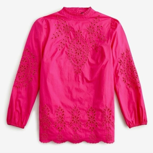 J. Crew Mockneck cotton poplin top with embroidered eyelet New - Picture 2 of 9